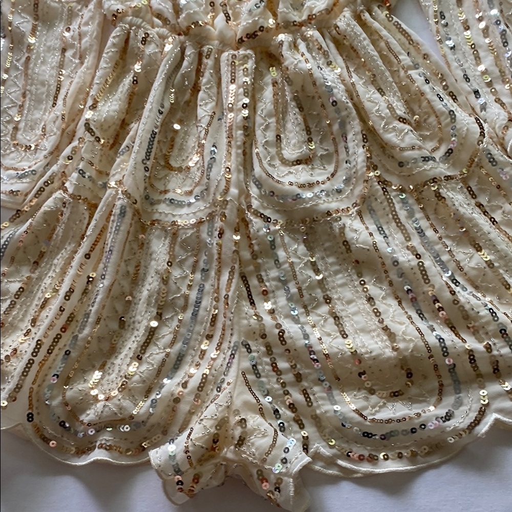 Sequin Embellished Cream Romper. Color Ivory - Picture 3 of 9